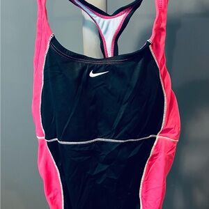 Nike Black and Pink One Piece Performance Swimsuit